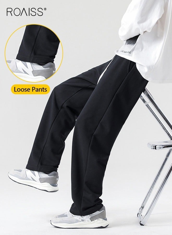 roaiss Men Classic Sweatpants with Side Pockets, Wide Leg Sport Pants for Men, Stylish Versatile Slacks with Adjustable Drawstring and Elastic Waistband, Suitable for Active Lifestyles and Casual Occasions - Image 3