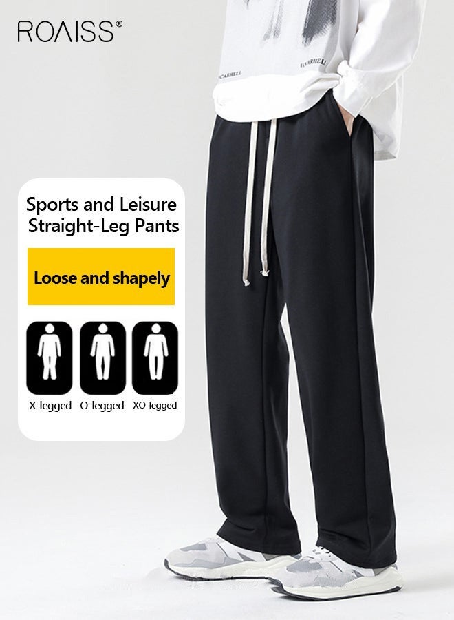 roaiss Men Classic Sweatpants with Side Pockets, Wide Leg Sport Pants for Men, Stylish Versatile Slacks with Adjustable Drawstring and Elastic Waistband, Suitable for Active Lifestyles and Casual Occasions - Image 1