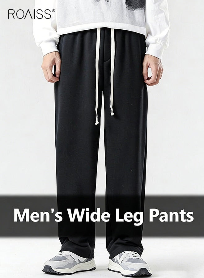 roaiss Men Classic Sweatpants with Side Pockets, Wide Leg Sport Pants for Men, Stylish Versatile Slacks with Adjustable Drawstring and Elastic Waistband, Suitable for Active Lifestyles and Casual Occasions - Image 2