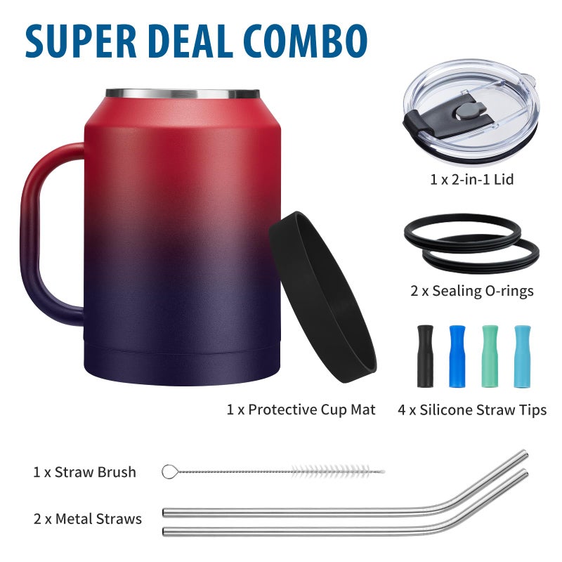 VICKNIY 50oz Tumbler with Lid and Straw - Gulp, Protective Cup Mat, 50 oz Stainless Steel Coffee Mug for Travel Work, Double Wall Insulated Tumblers Metal Cups, Leak Proof Large Flask Jug Water Bottle - Image 2
