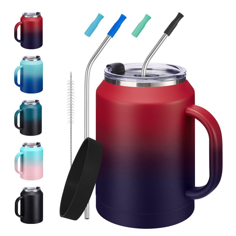 VICKNIY 50oz Tumbler with Lid and Straw - Gulp, Protective Cup Mat, 50 oz Stainless Steel Coffee Mug for Travel Work, Double Wall Insulated Tumblers Metal Cups, Leak Proof Large Flask Jug Water Bottle - Image 1