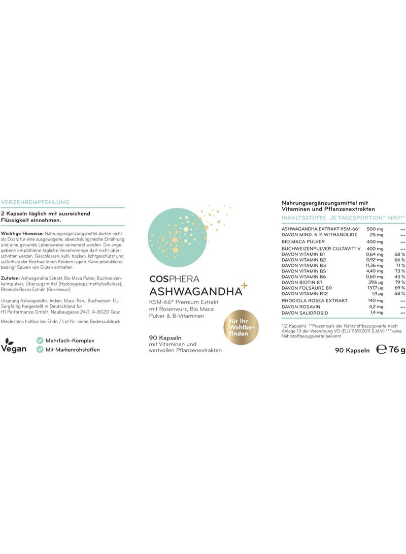 كوسفيرا أشواغاندا – 500 مجم – يدعم تخفيف التوتر، الاسترخاء والطاقة – 90 كبسولة – صنع في ألمانيا - Image 2