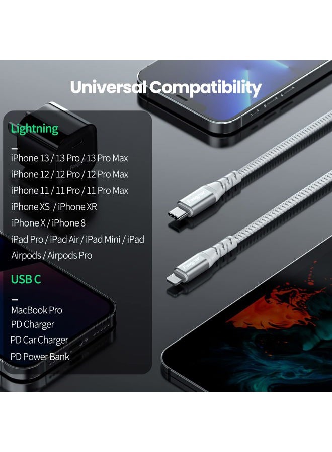 Fasgear USB-C to Lightning Cable 6ft 1 Pack Long MFi Certified Braided USB C to Lightning PD Fast Charger Cord Compatible for iPhone 11 12 13 14 Pro Max X XS XR 8 7 6s Plus SE iPad AirPods Pro Grey - Image 4