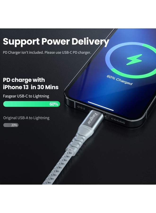 Fasgear USB-C to Lightning Cable 6ft 1 Pack Long MFi Certified Braided USB C to Lightning PD Fast Charger Cord Compatible for iPhone 11 12 13 14 Pro Max X XS XR 8 7 6s Plus SE iPad AirPods Pro Grey - Image 3