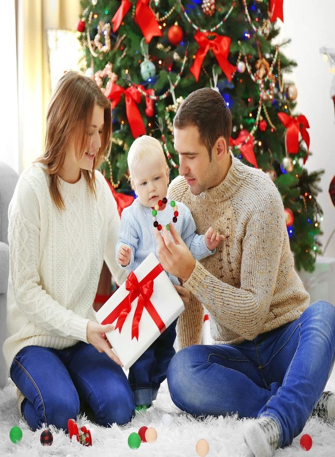 Whaline 100Pcs Christmas Silicone Loose Beads Red Black Buffalo Plaid Pattern Silicone Beads Green White Assorted Color Beads for Christmas DIY Crafts Bracelet Necklace Keychain Making Home Decor - Image 5