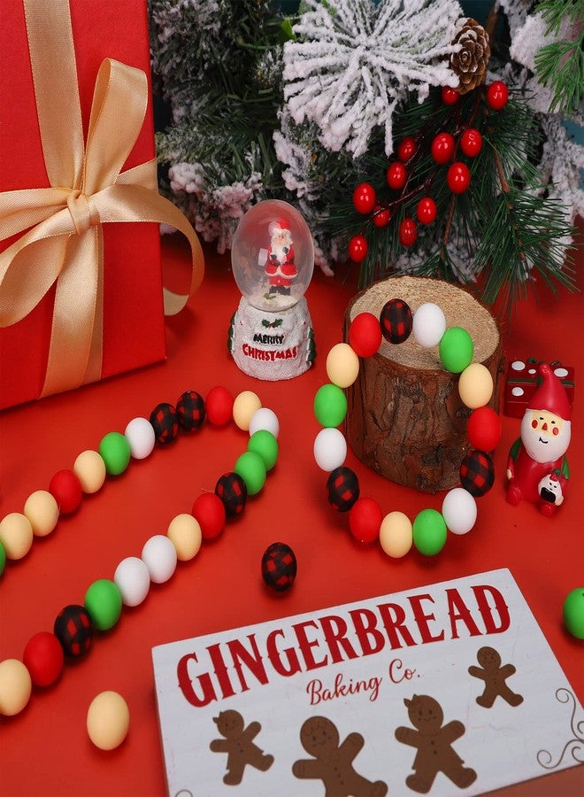 Whaline 100Pcs Christmas Silicone Loose Beads Red Black Buffalo Plaid Pattern Silicone Beads Green White Assorted Color Beads for Christmas DIY Crafts Bracelet Necklace Keychain Making Home Decor - Image 4