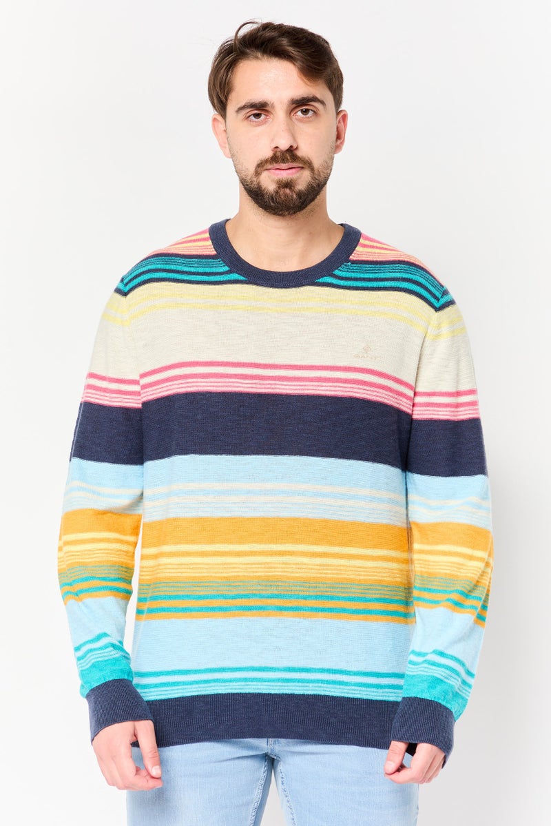 GANT Men Crew Neck Long Sleeve Stripe Sweatshirt, Multicolor - Image 1