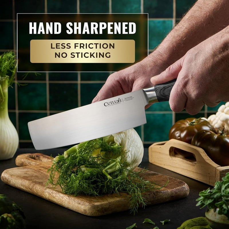 Cutluxe Nakiri Knife – Ultra Sharp 7" Vegetable Japanese Knife for Chopping, High Carbon Stainless Steel Blade, Full Tang Pakkawood Handle – Shinobi Series - Image 3