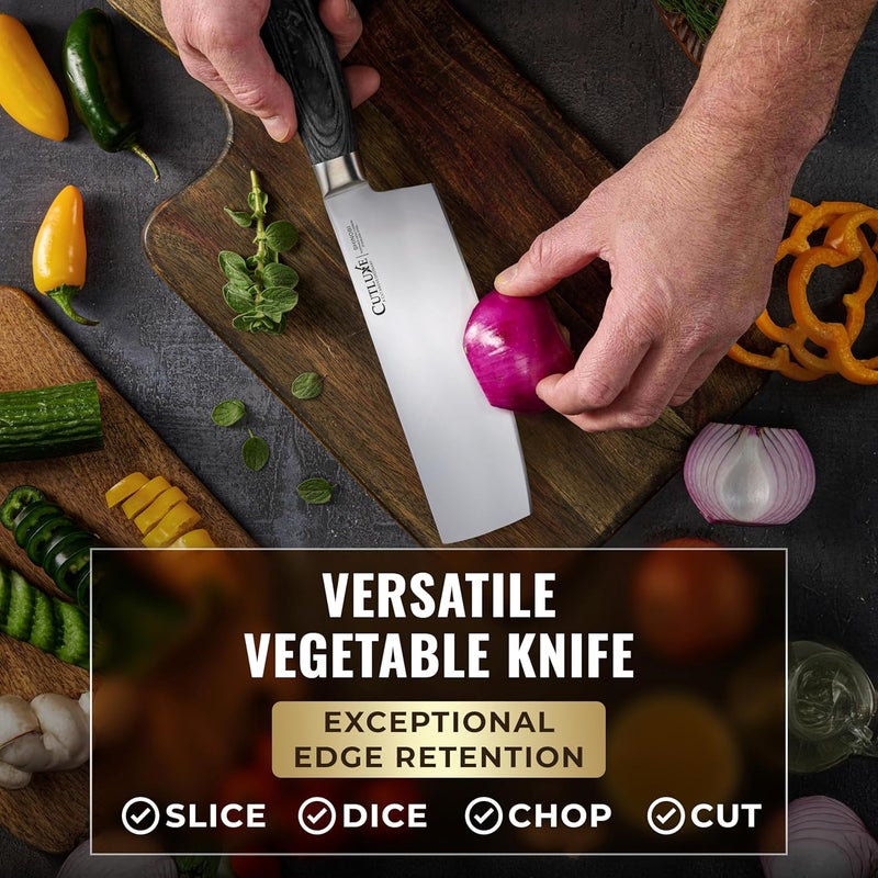 Cutluxe Nakiri Knife – Ultra Sharp 7" Vegetable Japanese Knife for Chopping, High Carbon Stainless Steel Blade, Full Tang Pakkawood Handle – Shinobi Series - Image 5