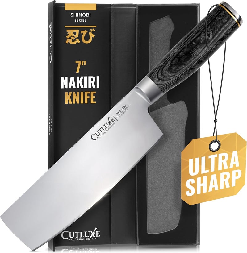 Cutluxe Nakiri Knife – Ultra Sharp 7" Vegetable Japanese Knife for Chopping, High Carbon Stainless Steel Blade, Full Tang Pakkawood Handle – Shinobi Series - Image 1
