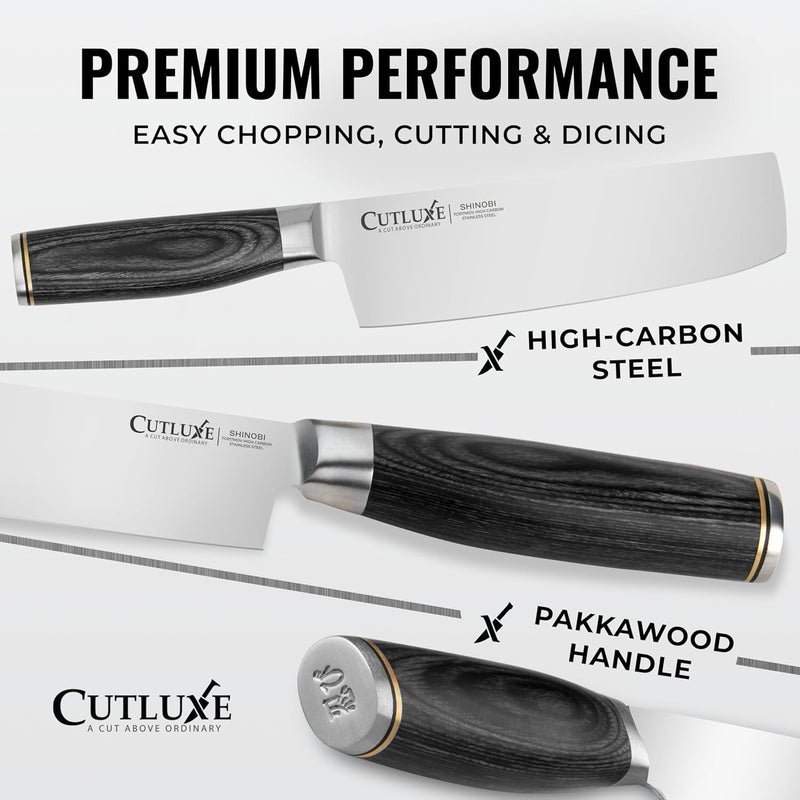 Cutluxe Nakiri Knife – Ultra Sharp 7" Vegetable Japanese Knife for Chopping, High Carbon Stainless Steel Blade, Full Tang Pakkawood Handle – Shinobi Series - Image 2