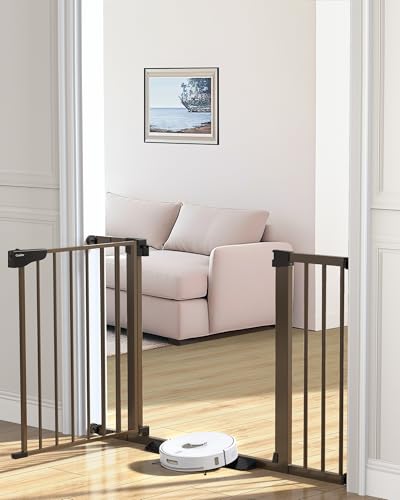 Cumbor 29746 Baby Gate for Stairs Moms Choice Awards WinnerAuto Close Dog Gate for the House Easy Install Pressure Mounted Pet Gates for Doorways Easy Walk Thru Wide Safety Gate for Dog Brown