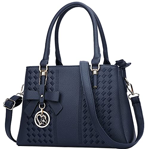 KKXIU 3 Zippered Compartments Purses and Handbags for Women Vegan Leather Ladies Quilted Satchel Bags (J-navy) - Image 1