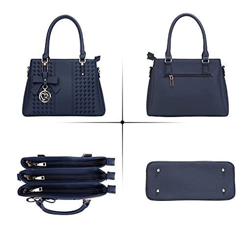 KKXIU 3 Zippered Compartments Purses and Handbags for Women Vegan Leather Ladies Quilted Satchel Bags (J-navy) - Image 4