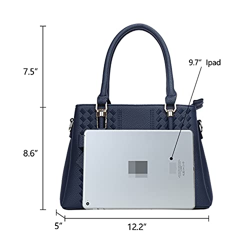 KKXIU 3 Zippered Compartments Purses and Handbags for Women Vegan Leather Ladies Quilted Satchel Bags (J-navy) - Image 5