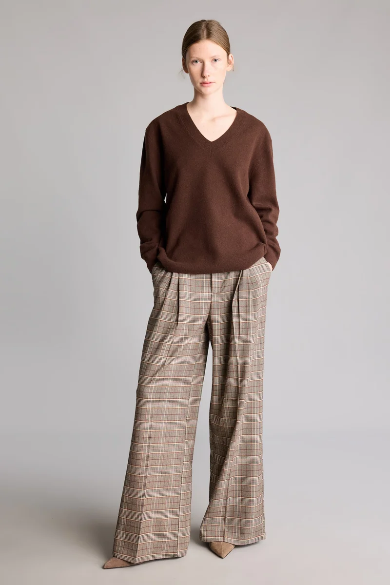 Defacto Wide Leg Regular Hem Pocket Detailed Plaid Trousers
