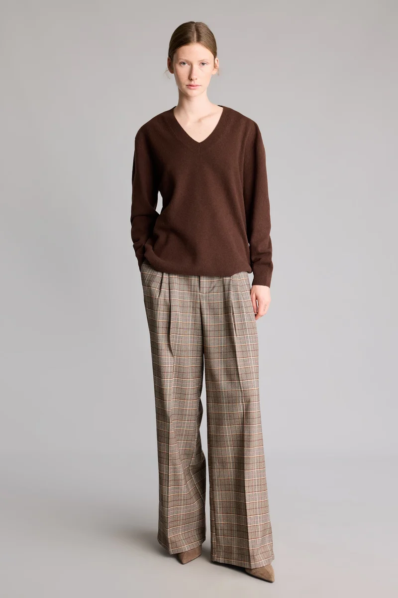 Defacto Wide Leg Regular Hem Pocket Detailed Plaid Trousers