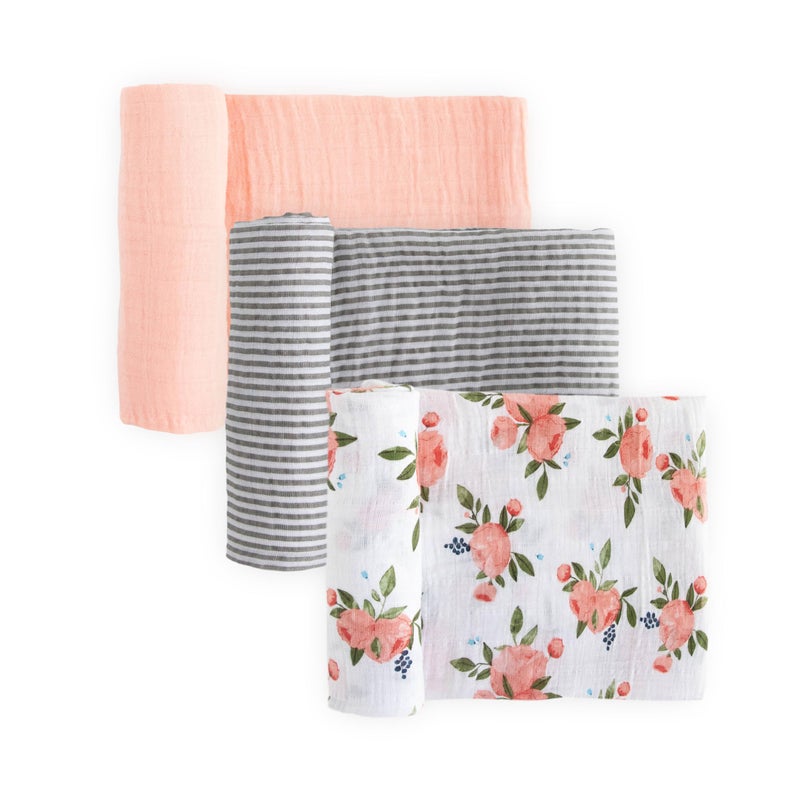 Little Unicorn Premium Muslin Swaddle Blanket 3 Pack | for swaddling, Play, Nursing & More | Giftable Set of 3 (Watercolor Roses) - Image 1