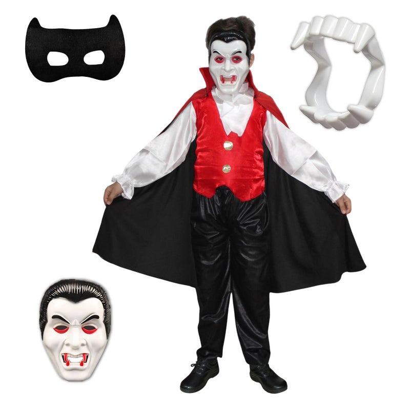 Kaku Fancy Dresses Polyester Vampire Dress For Kids With Vampire Teeth & Face Mask For Halloween Costume Party,Multicolor - Image 2