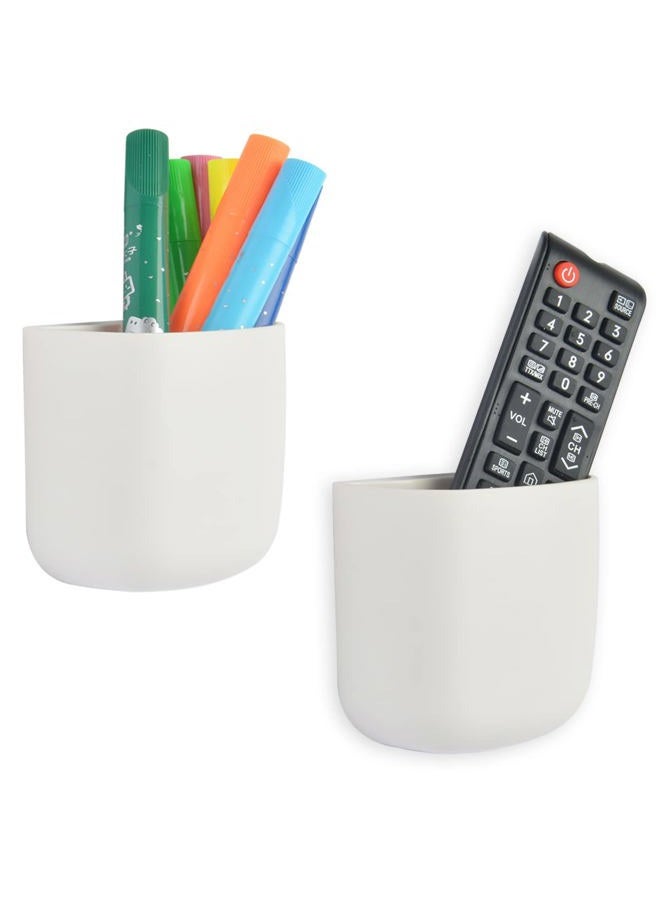EHKIT Easy Eco Life (2 pcs/Set) Office Supplies Pen Holder Organizer Caddy Self Adhesive Cubicle Wall Mounted Stick On Store Pens, Pencils, Sticky Notes and Other Supplies White - Image 1