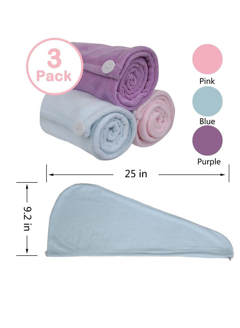 Y&D Microfiber Hair Towel for Women,Hair Wrap Fast Drying Turban Towel, Ideal Anti Frizz and Curly Hair, Absorbent Micro Fiber Bathing Cap Wet Hair（3-Color Pack）  - Image 2