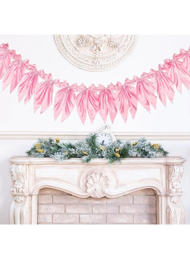 سيوسي Bow Garland Banner, Silk Bow Garland Banner, Hanging Banners for Bridal Showers, Coquette Baby Showers, Bachelorette Parties, and Birthday Celebrations, Elegant Party Backdrop Decor (Pink, 6 Feet) - Image 4