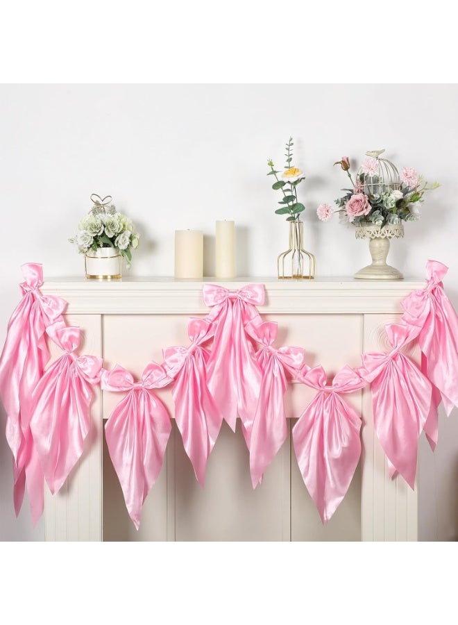 سيوسي Bow Garland Banner, Silk Bow Garland Banner, Hanging Banners for Bridal Showers, Coquette Baby Showers, Bachelorette Parties, and Birthday Celebrations, Elegant Party Backdrop Decor (Pink, 6 Feet) - Image 2