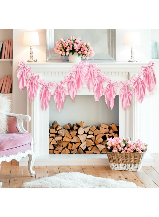 سيوسي Bow Garland Banner, Silk Bow Garland Banner, Hanging Banners for Bridal Showers, Coquette Baby Showers, Bachelorette Parties, and Birthday Celebrations, Elegant Party Backdrop Decor (Pink, 6 Feet) - Image 1