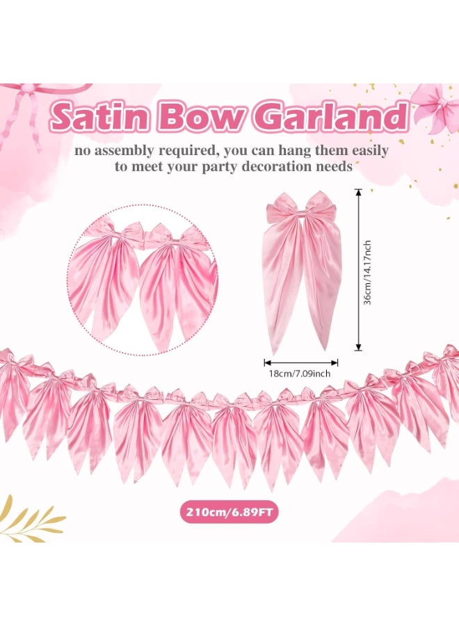 سيوسي Bow Garland Banner, Silk Bow Garland Banner, Hanging Banners for Bridal Showers, Coquette Baby Showers, Bachelorette Parties, and Birthday Celebrations, Elegant Party Backdrop Decor (Pink, 6 Feet) - Image 3