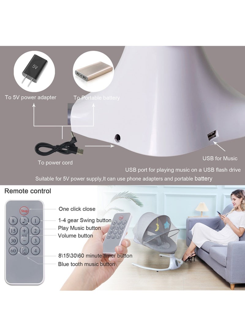 Moms Magic Baby Rocking Chair – Auto Swing with Remote Control, Bluetooth Music, USB Port, 4-Gear Electric Swing, Lying Flat for Comfort  - Image 4