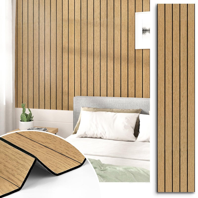STICKEEP Brown Peel and Stick Wood Panels 3D Textured Acoustic Faux Wood Wall Slat Panel Self Adhesive Soundproof Walnut Wooden Slatted Panel Wallpaper for Bedroom Ceiling Office Studio 11.8"x118" - Image 1