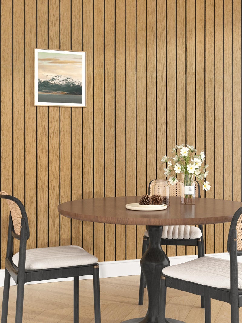 STICKEEP Brown Peel and Stick Wood Panels 3D Textured Acoustic Faux Wood Wall Slat Panel Self Adhesive Soundproof Walnut Wooden Slatted Panel Wallpaper for Bedroom Ceiling Office Studio 11.8"x118" - Image 3
