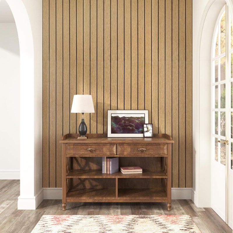 STICKEEP Brown Peel and Stick Wood Panels 3D Textured Acoustic Faux Wood Wall Slat Panel Self Adhesive Soundproof Walnut Wooden Slatted Panel Wallpaper for Bedroom Ceiling Office Studio 11.8"x118" - Image 4