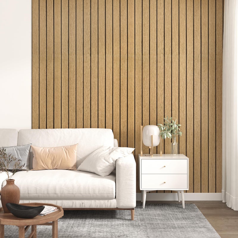 STICKEEP Brown Peel and Stick Wood Panels 3D Textured Acoustic Faux Wood Wall Slat Panel Self Adhesive Soundproof Walnut Wooden Slatted Panel Wallpaper for Bedroom Ceiling Office Studio 11.8"x118" - Image 2