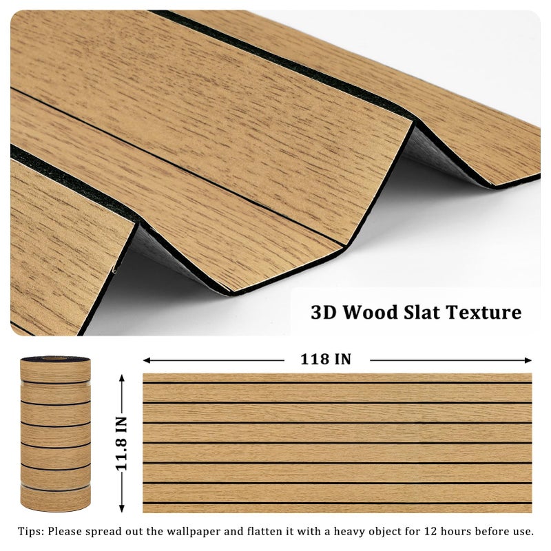 STICKEEP Brown Peel and Stick Wood Panels 3D Textured Acoustic Faux Wood Wall Slat Panel Self Adhesive Soundproof Walnut Wooden Slatted Panel Wallpaper for Bedroom Ceiling Office Studio 11.8"x118" - Image 5