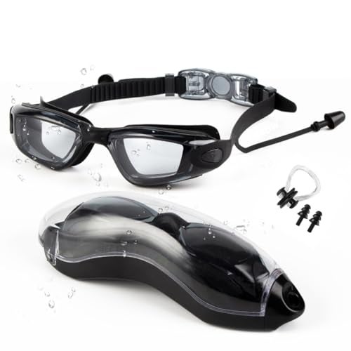Rainbow Professional Swimming Goggles for Men & Women | Anti-Fog & UV Protected Swimming Glasses for Men & Women | Leak-Proof Goggle with Adjustable Straps & Nose Clip Black – Pack of 1 - Image 1