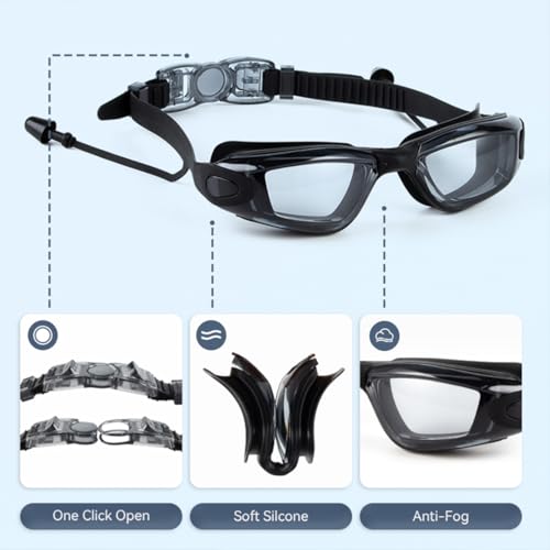 Rainbow Professional Swimming Goggles for Men & Women | Anti-Fog & UV Protected Swimming Glasses for Men & Women | Leak-Proof Goggle with Adjustable Straps & Nose Clip Black – Pack of 1 - Image 3