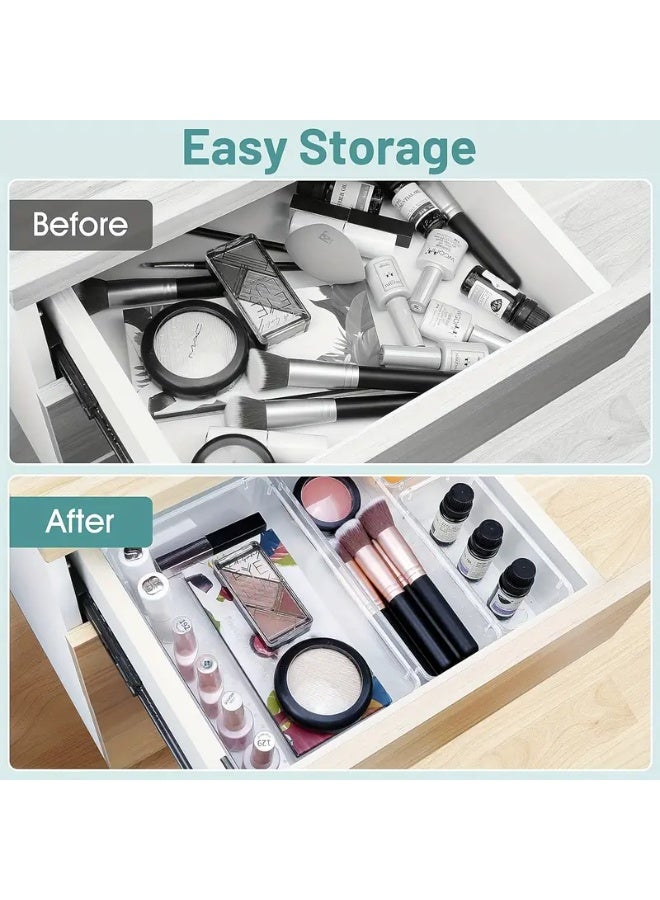 4 Pieces Clear Plastic Drawer Organizer Set, Different Sizes Desk Drawer Dividers and Storage Boxes for Makeup, Jewelry, Bedroom, Bathroom, Office - Image 5