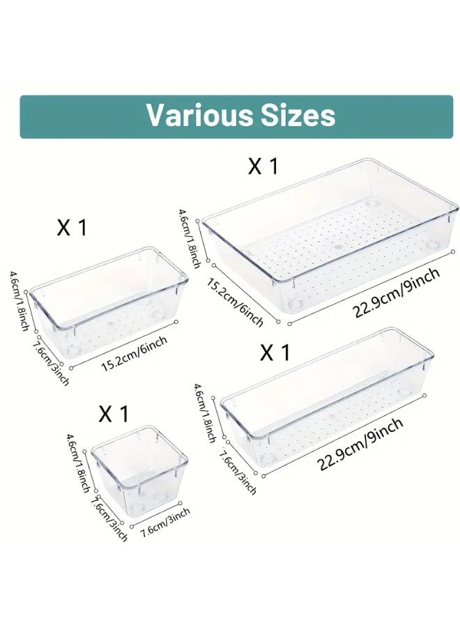 4 Pieces Clear Plastic Drawer Organizer Set, Different Sizes Desk Drawer Dividers and Storage Boxes for Makeup, Jewelry, Bedroom, Bathroom, Office - Image 4