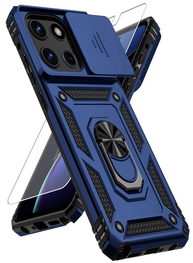 Weycolor for Moto G Stylus 2025 Case with Camera Lens Cover, HD Screen Protector, 10 FT Military Grade Drop Protection, Magnetic Ring Holder Kickstand Protective Phone Case, Navy Blue - Image 1