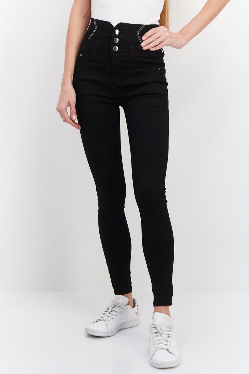 VERO MODA جينز نسائي ضيق بسيط قابل للتمدد، أسود - Image 1