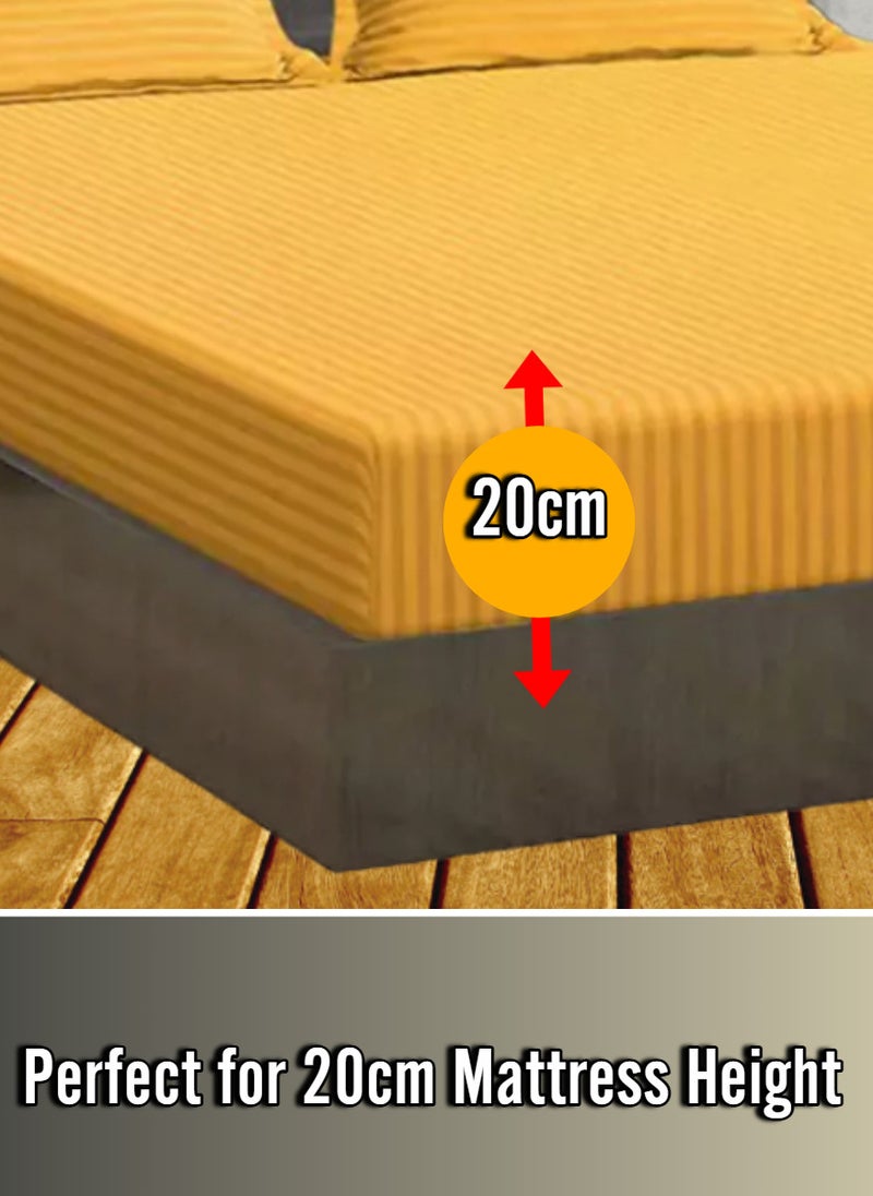 Blueberry Golden Striped Queen Bed Sheet Sets Cotton 3 Piece Set Deep Pocket 180x200+20cm - Image 2