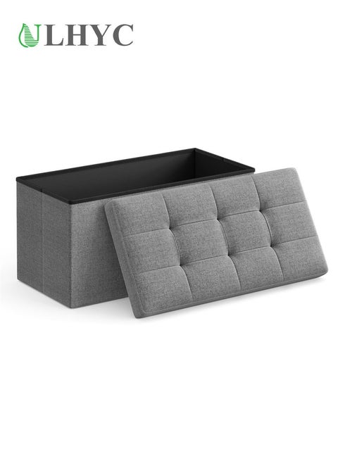 30-inch folding storage stool, storage box, footstool, light gray