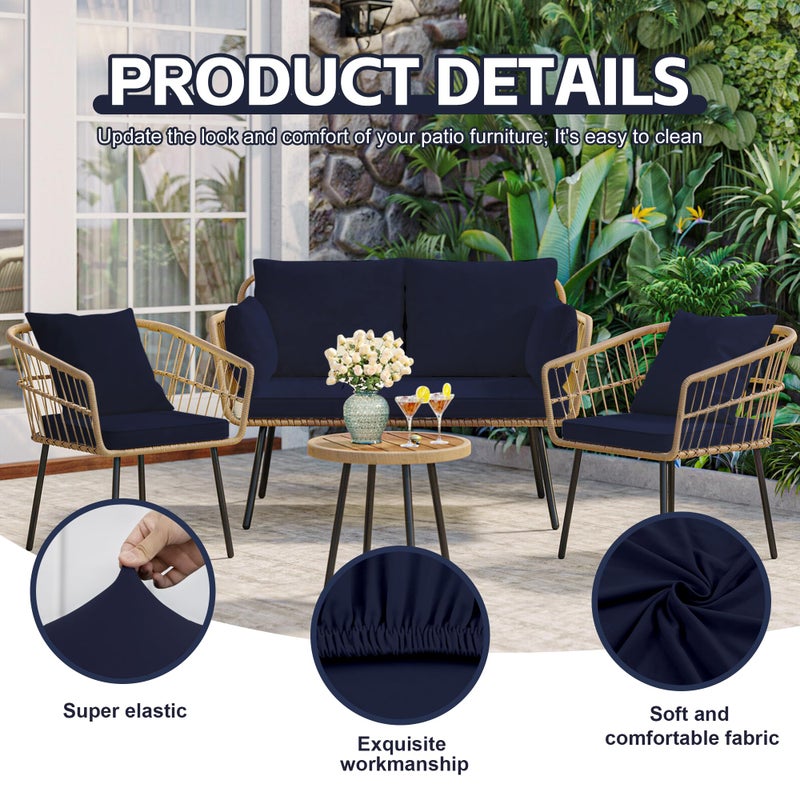 MRGSDL 8Pcs Patio Cushion Covers,Outdoor Cushions Covers,Stretch Cushion Covers Replacement, Washable and Reusable Furniture Protectors(Navy Blue) - Image 3