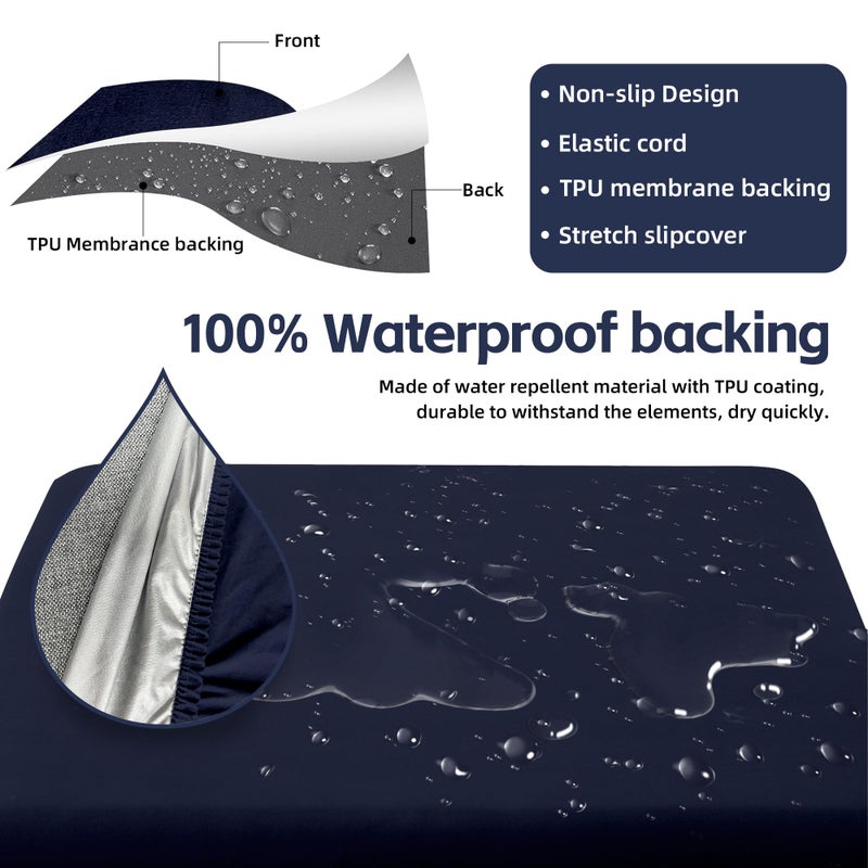 MRGSDL 8Pcs Patio Cushion Covers,Outdoor Cushions Covers,Stretch Cushion Covers Replacement, Washable and Reusable Furniture Protectors(Navy Blue) - Image 4