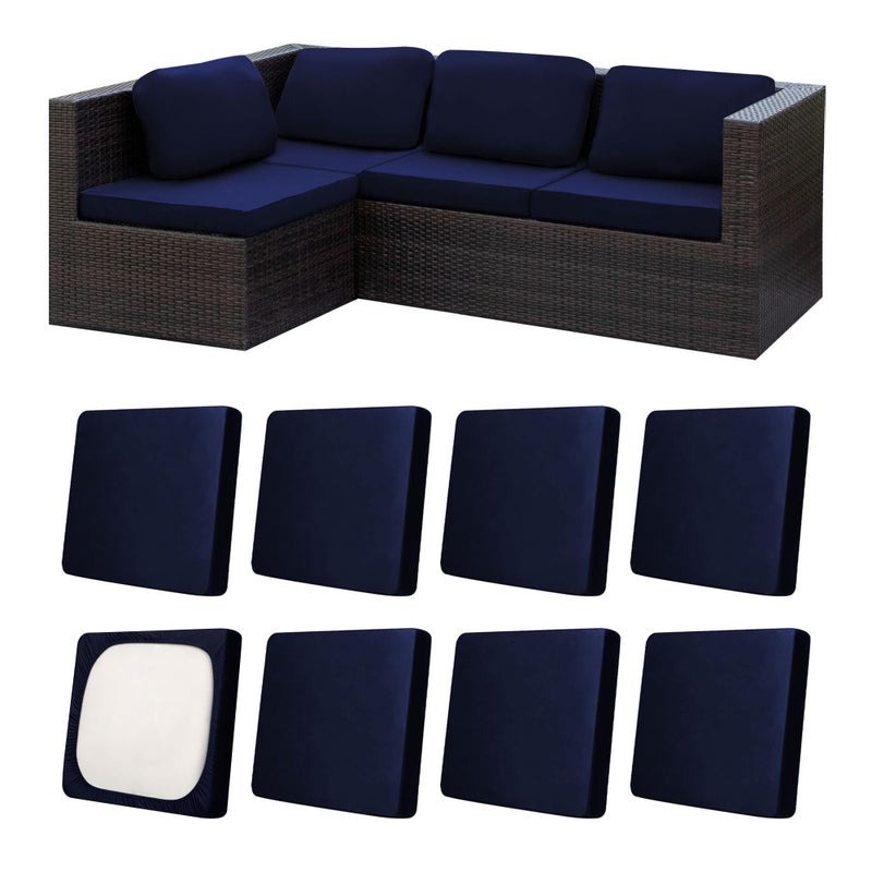 MRGSDL 8Pcs Patio Cushion Covers,Outdoor Cushions Covers,Stretch Cushion Covers Replacement, Washable and Reusable Furniture Protectors(Navy Blue) - Image 1