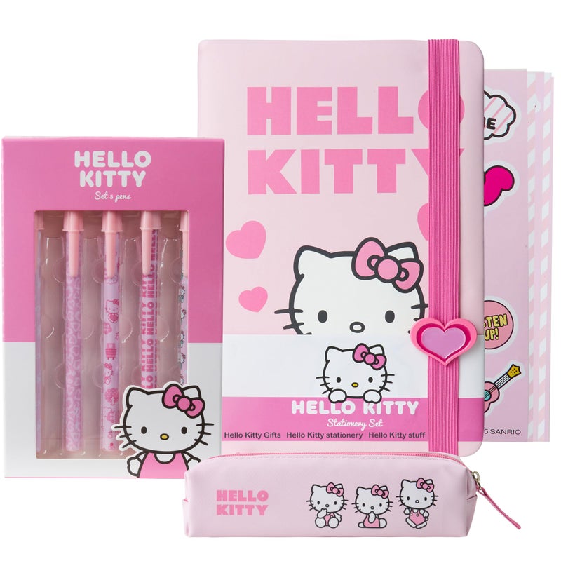 Get Trend Hello Kitty Gifts Stationary Set Notebook Ball Point Pens Kawaii Pencil Case Anime Stickers Cute Stuff Journal Accessories Gifts for Teens Pink Hello Kitty - Image 2