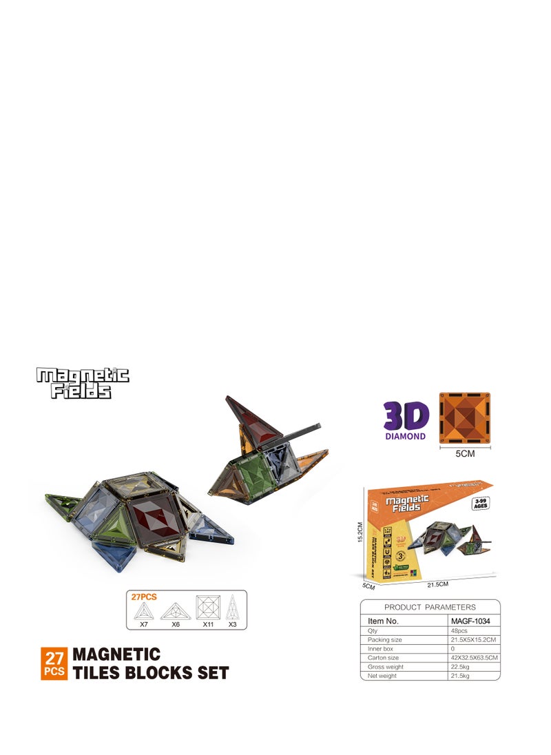 Magnetic Fields Magnetic Fields-Magnetic Tiles Blocks Set-27 Pcs 