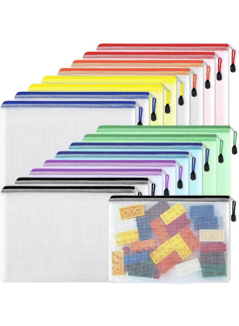 16pcs الشبكة زيب حقيبة وثيقة حقيبة, مقاومة للماء زيب ملفات المجلدات, حجم الرسالة / A4 حجم, لوازم المكتب, حقائب تخزين السفر, 8 ألوان - Image 1