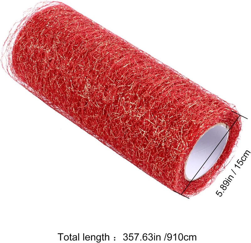 2pcs Glittered Decorative Tulle Roll Ribbon 15cm Wide Red Gold Mesh Spool for Wedding Bouquet Wrapping DIY Craft Party Decorations - Image 2